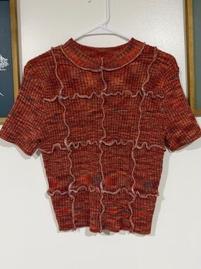 Gilded Intent Rust Multi-Tone Short Sleeve Knit Top